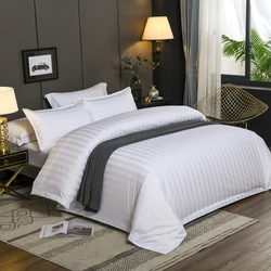 3Pcs Hotel Collection Vertical stripes White Duvet Cover+2pcs Pillowcases Premium 600TC Cotton Bedding set Twin Full Queen King