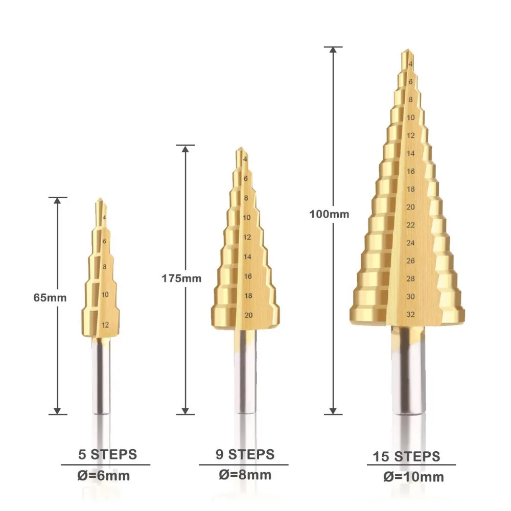 Hss Titanium Coated Stap Boor Boren Power Tools Voor Metalen Hoge Snelheid Staal Hout Hole Cutter Kegel Boor