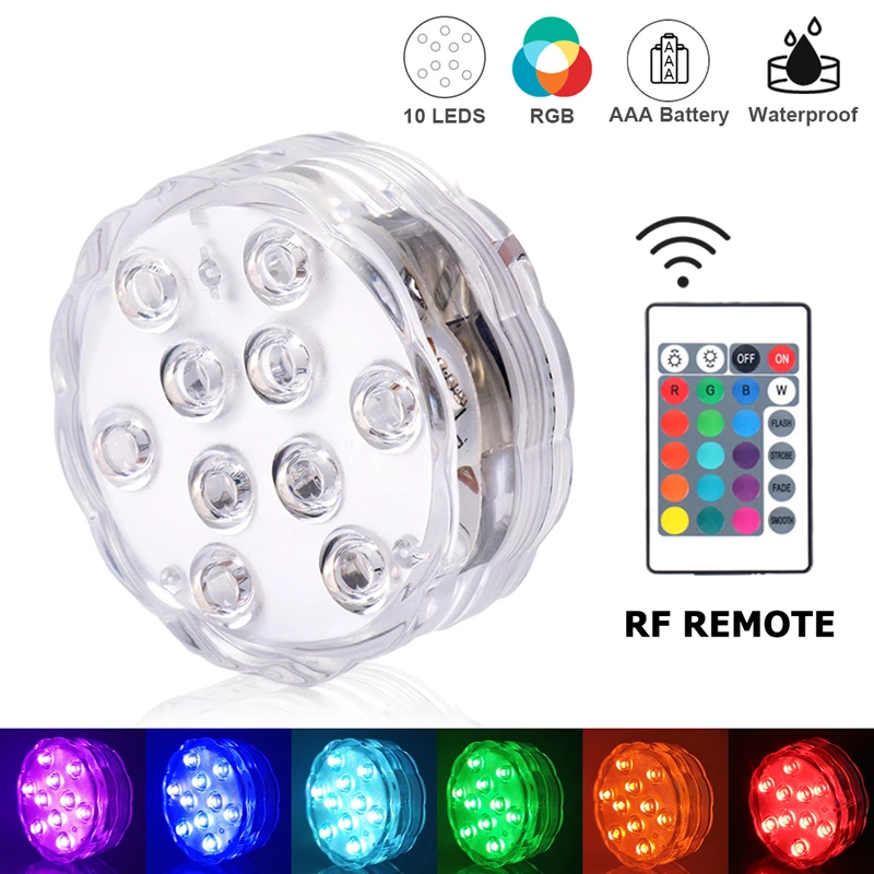 Luz led de buceo con Control remoto, juguete emisor de luz para bañera de peces, Baby Shower, paisaje, jarrón, siete colores, 24 teclas, 10 Luces