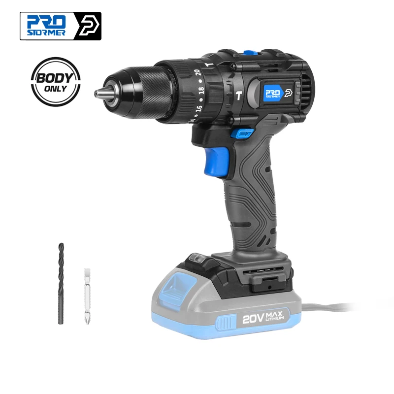 

20V Brushless Hammer Drill 60NM Impact Electric Screwdriver Steel/Wood/Masonry Tool Bare Power Tool By PROSTORMER