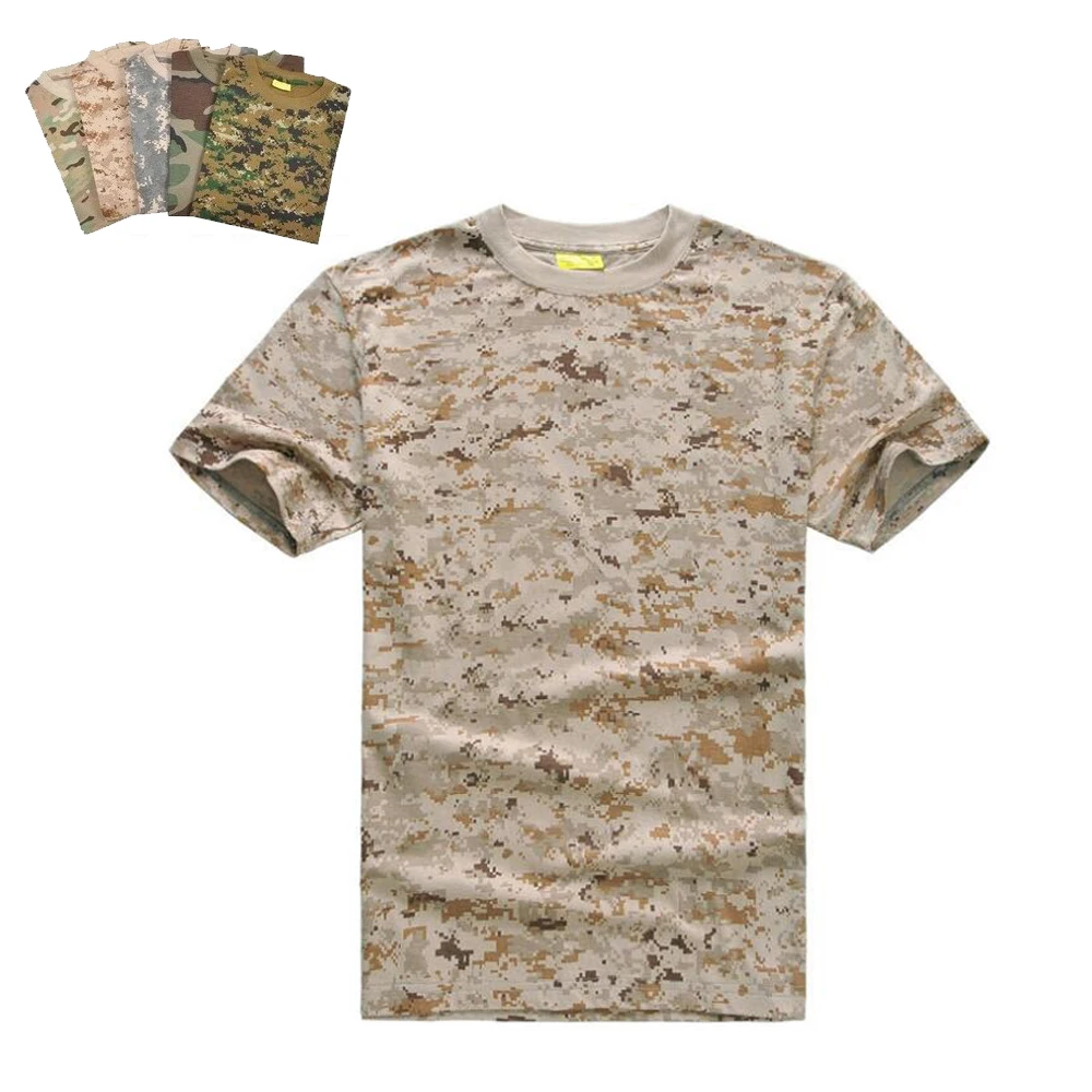 Camouflage O-Neck Tactical Combat Shirt for Men Military Shirt Hunting Clothes Outdoor Hiking Camping Army T Shirt