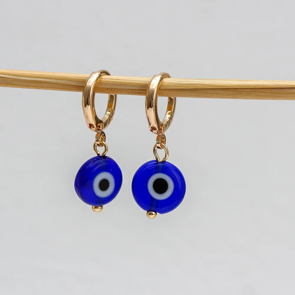 Lucky Eye Blue Turkish Evil Eye Bead Drop Earrings Copper Gold Color Small Dangle Earrings for Women Girls Fashion Jewelry BE256