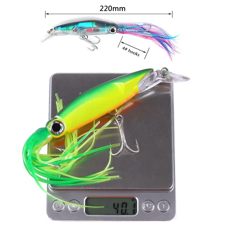 FLYSAND-Señuelos de Pesca duros de calamar de simulación grande, cebo de pulpo Swimbait realista con 2 anzuelos triples, accesorio de pesca