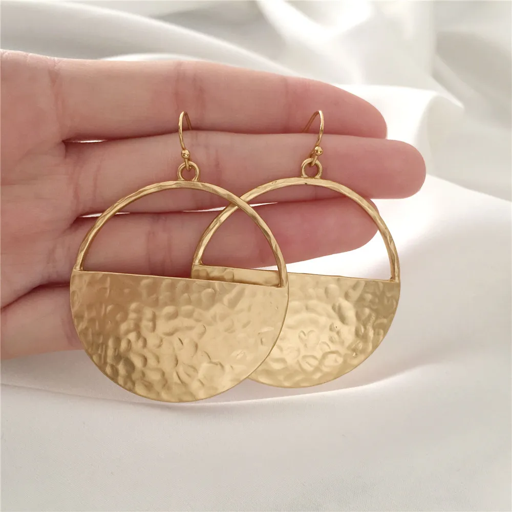 Semi Hollow Round Drop Earrings for Women Statement Geometric Round Gold Silver Color Jewelry