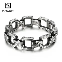 Kalen Vintage Square Chain Carved Mysterious Totem Men's Stainless Steel Charm Jewelry