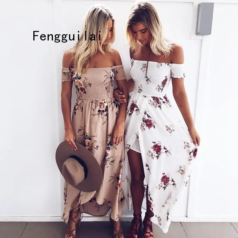 

Women Off Shoulder Floral Print Boho Dress Women Beach Summer Dresses Ladies Strapless Long Maxi Dress Vestidos Female XS-5XL