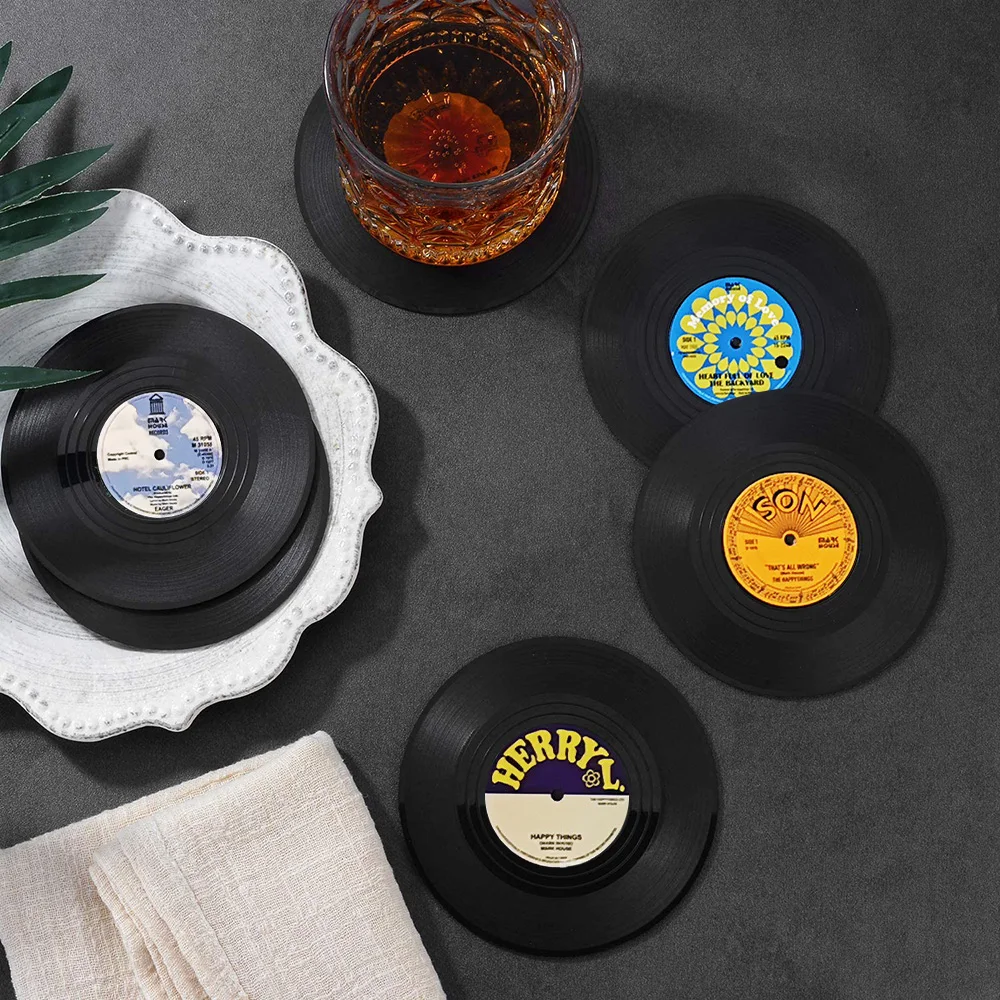 6/7PCS Vinyl Record Table Mats Drink Coaster Table Placemats Creative Coffee Mug Cup Coasters Heat-resistant Nonslip Pads