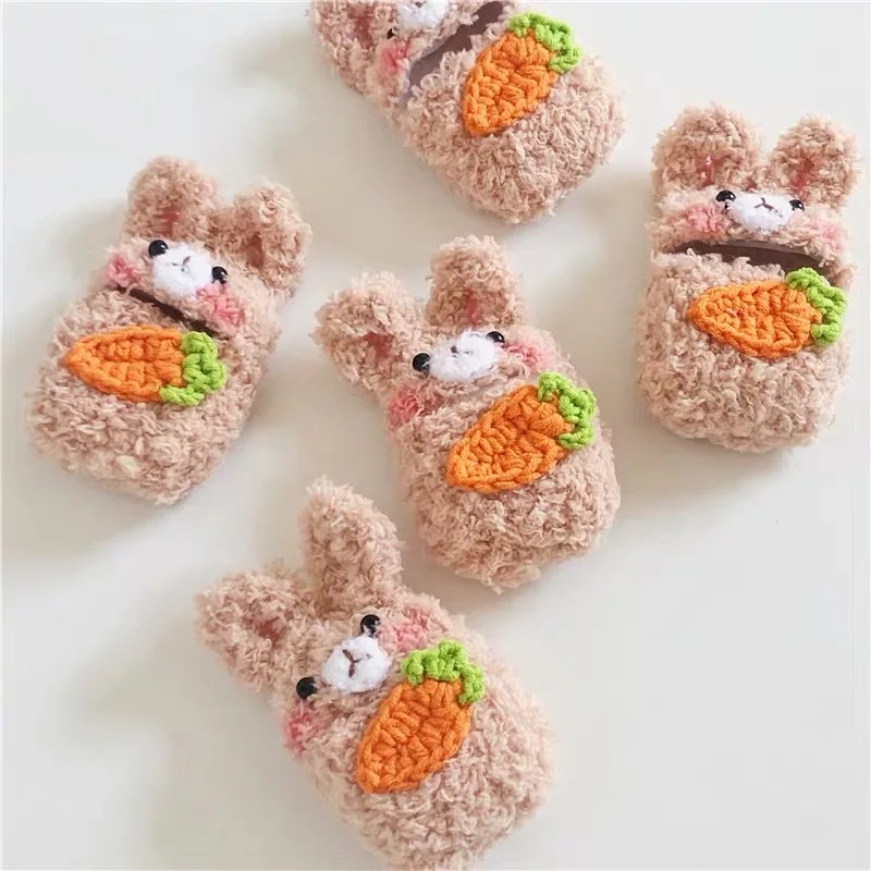 Мягкий шерстяной чехол для беспроводных наушников Apple AirPods 1, 2, зимний, вязаный, с объемным кроликом