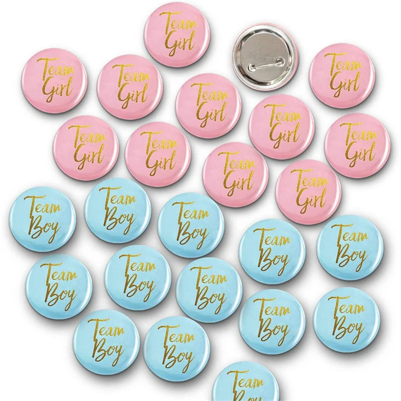 6pcs Boys Girls Birthday Badges Gender Reveal Pink Blue Team Boys Girls Birthday Party Decorations Tinplate Badges