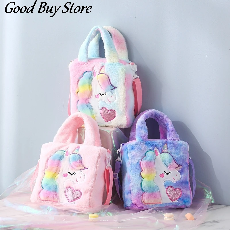 Unicorn Cartoon Shoulder Bags Children's Plush Waist Bag Colorful Animal Totes Fashion Winter Kids Handbag Pouch Girls Purse