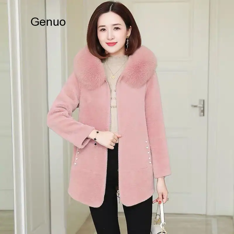 2020 Winter Lamb Wool Coat Women Short Jacket Warm Soft Faux Fox Fur Hooded Zipper Jacket Fashion Women Plush Outwear