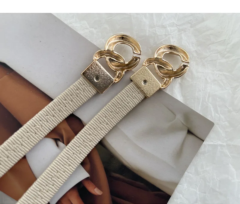Designer Nieuwe Luxe Mode Vrouwen Riem Vastgebonden Taille Rok Overhemd Keten Metalen Gesp Elastische Riem Off White Riem Ketting Riem cintos