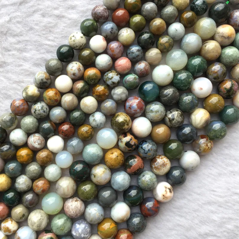 2 Strands Natural Genuine Multi-Color Green Yellow White Ocean Jasper Round Jewellery Loose Ball Beads 3mm 4mm 6mm 8mm 15