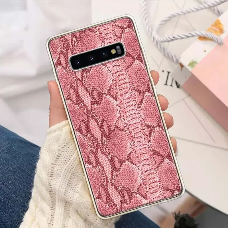 Custodia per telefono con chiamata in silicone da disegno con stampa in pelle di serpente rosa per Samsung Galaxy S23 S24 Ultra S21 S20 FE S22 S10 Plus S10E S9 S8 +