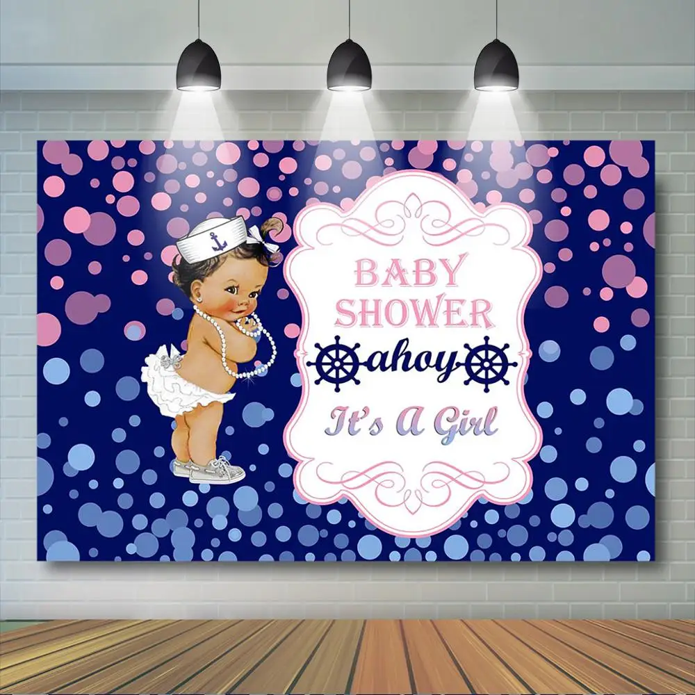 It's a Girl Princess Backdrop Sailor Girl Baby Shower Party Decor Anchors and Dots Backdrop Photostudio