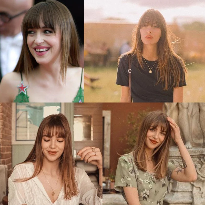 Short Front Neat Bangs Fake Fringe Clip In Hair Extensions With High Temperature Synthetic Fiber Black Brown Blonde fake bangs