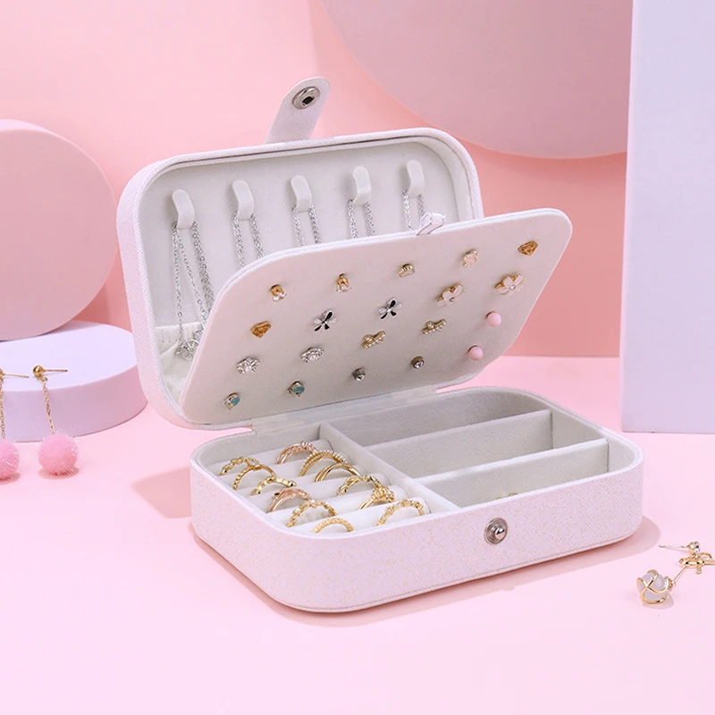 Portable Jewelry Box Jewelry Organizer Display Travel Jewelry Case Boxes Button Leather Storage Zipper Jewelers Joyero