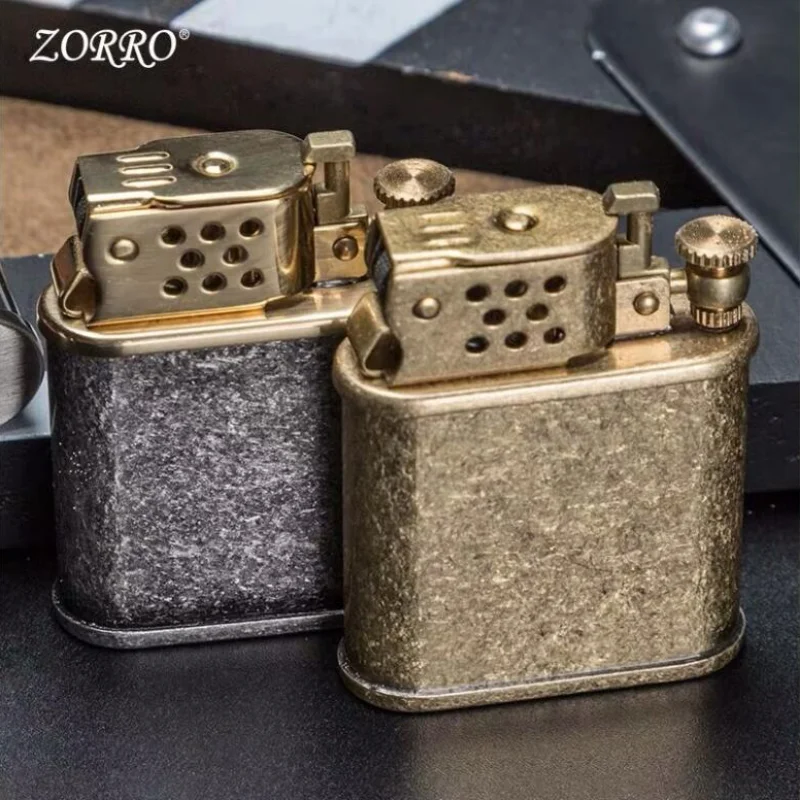 Zorro Brass Liner Kerosene Lighter Bouncing Automatic Ignition Pure Copper Grinding Wheel Lighter Men\'s Collection Smoking Gift.