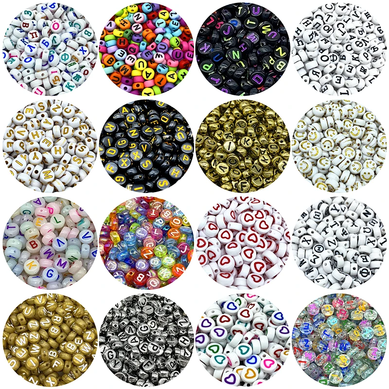 100pcs 4x7mm Mixed Letter Acrylic Beads Round Flat Loose Spacer  For Jewelry Making Handmade Diy Bracelet Necklace