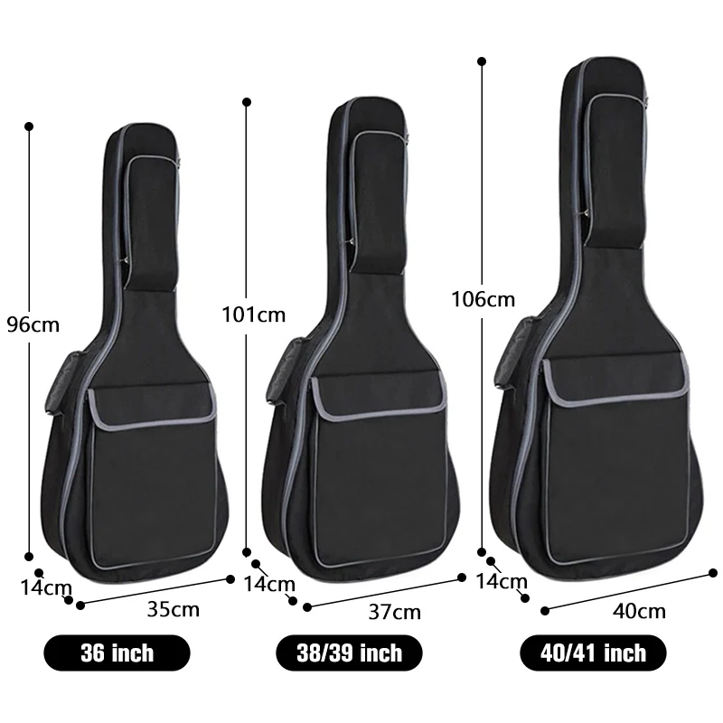 Imagem -06 - Polegada Mochila de Guitarra à Prova Impermeável Água Engrossar 12 mm Oxford Acolchoado Algodão Macio Carry Case Acústico Bolsa Preto Xa845m 36 38 39 40 41