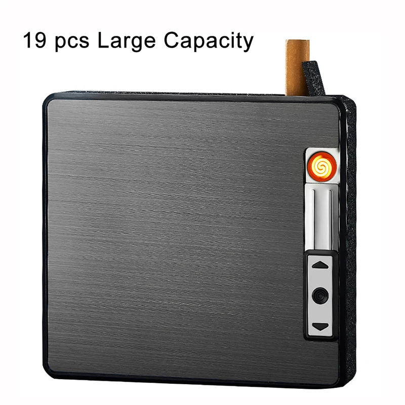 Large Capacity Automatic Ejection Cigarette Case with Lighter for 19's Windproof USB Lighter