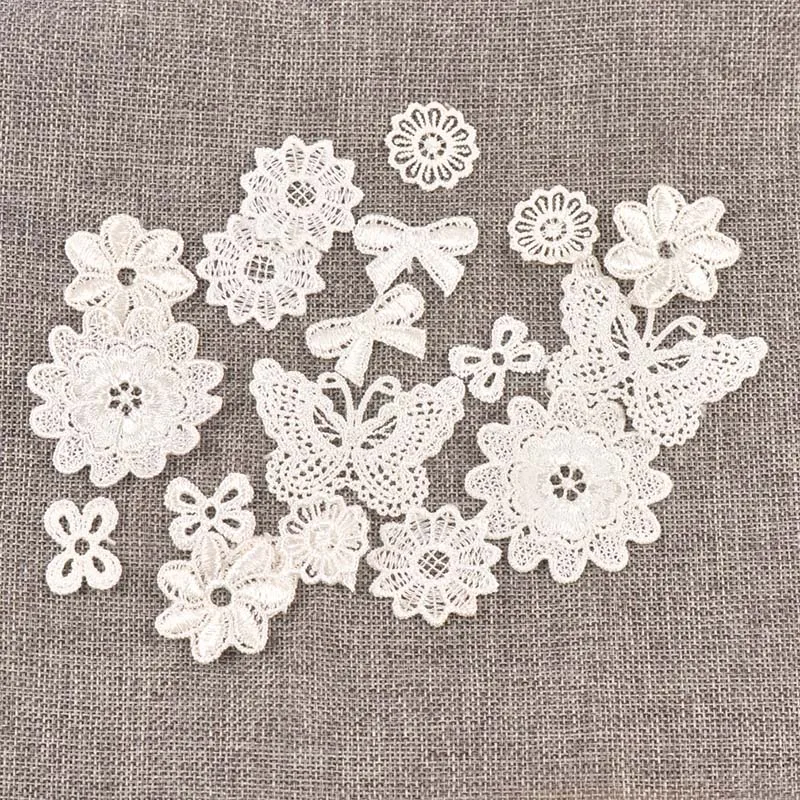 10-50pcs Random Mixed Flower Pattern Embroidered Lace Applique Mesh Trim For Garment Accessories Decoration Sew DIY Fabric C1501