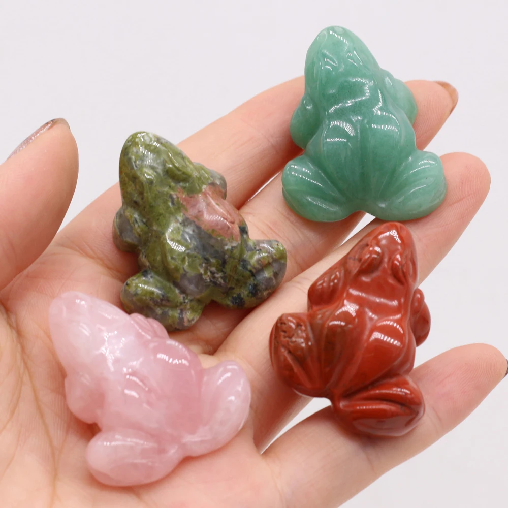 Natural Frog Shape Home Decoration Aura Healing Cute Energy Gemstone Ornaments Rose Quartz Opal Children's Room Bedroom Gift 1PC