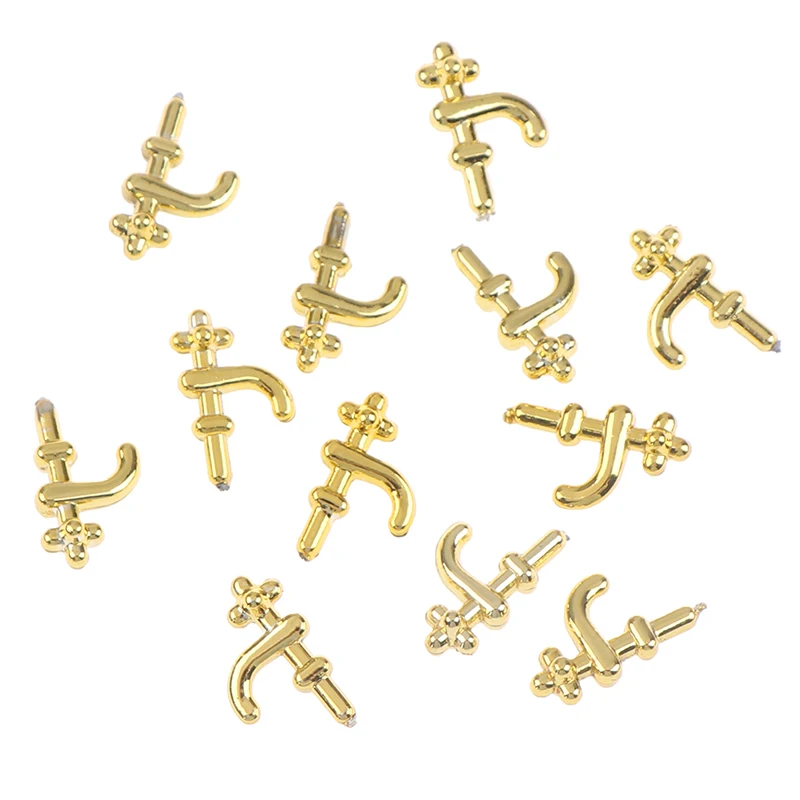 12pcs 1.6cm Dollhouse Miniature Faucet 1:12 Dollhouse Miniature Gold Water Tap Faucet For Dollhouse  Bathroom Accessories