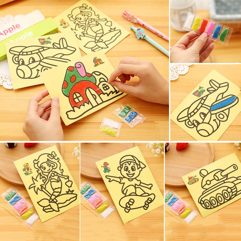 Creative DIY Sand Painting Kids Montessori Toys Children Crafts Doodle Colour Sand Art Pictures Drawing Paper Educational Toys