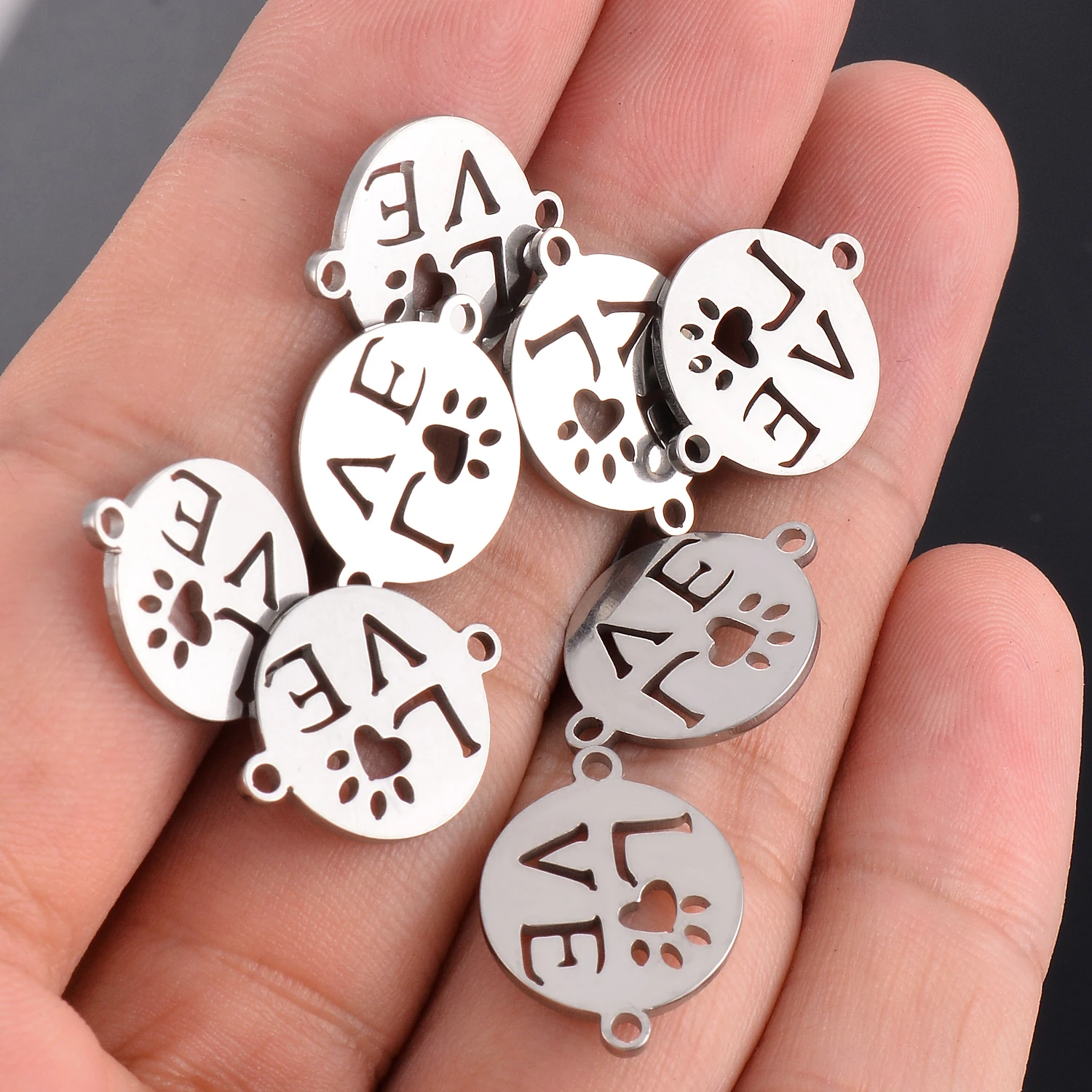 10 sztuk ze stali nierdzewnej mała bransoletka miłosna Charms okrągła łapa ocena biżuteria bransoletka złącze akcesoria 2 otwory DIY Charm — zdjęcie 4