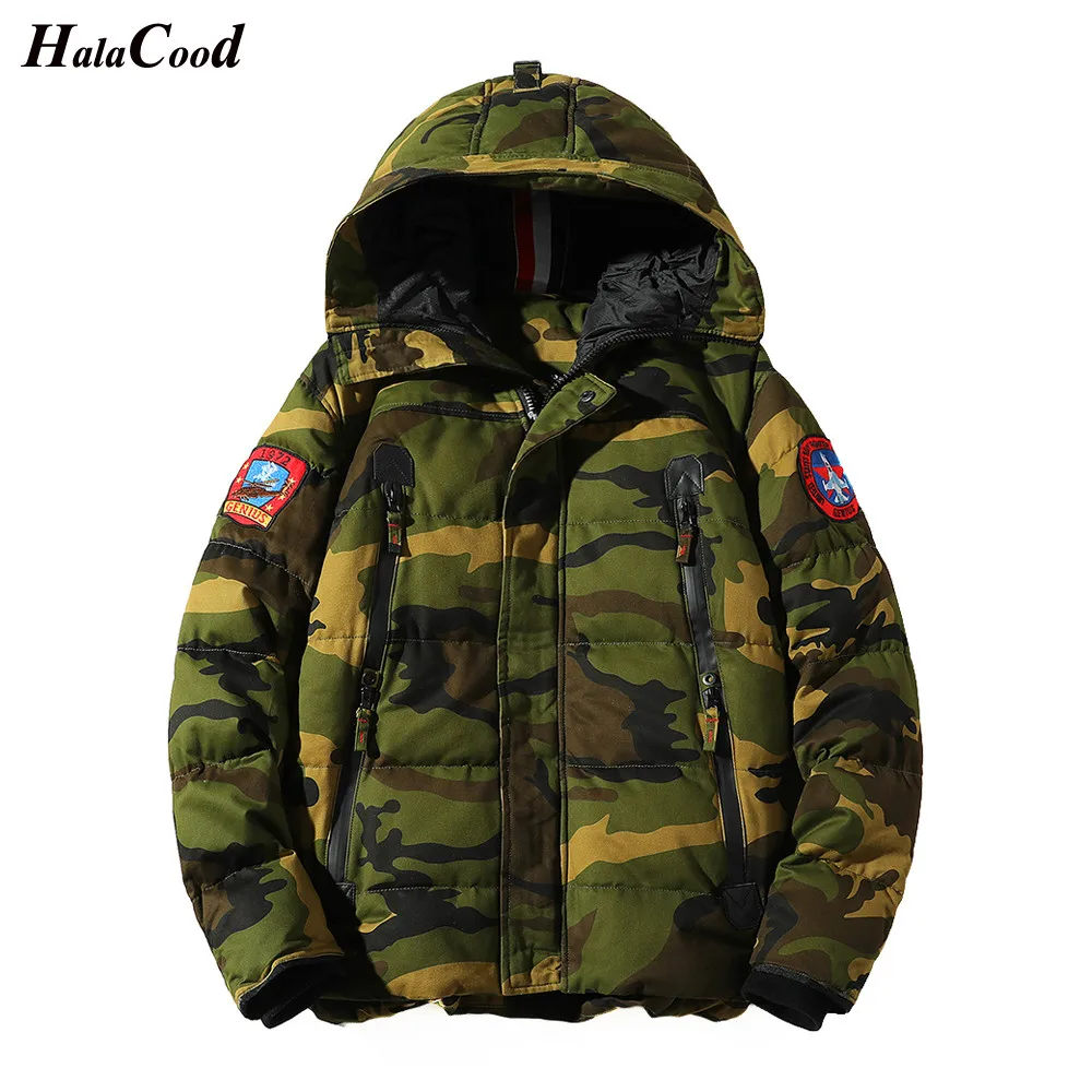 

HALACOOD Winter New Camouflage Jacket Parka Men Warm Coat Fashion Casual Parka Medium-Long Thickening Hat Warm Coat Parkas Men