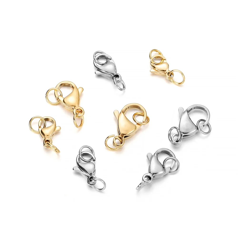 

30Pcs/lot Stainless Steel Gold Lobster Clasp With Jump Rings For Bracelet Necklace Chains DIY Jewelry Making Findings Supplies