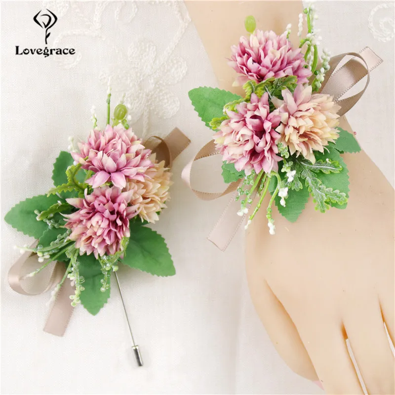 Flor de seda para boda, ramillete y Boutonniere para boda, boda, fiesta de graduación, hombres, pulsera de muñeca Artificial, flor para dama de honor