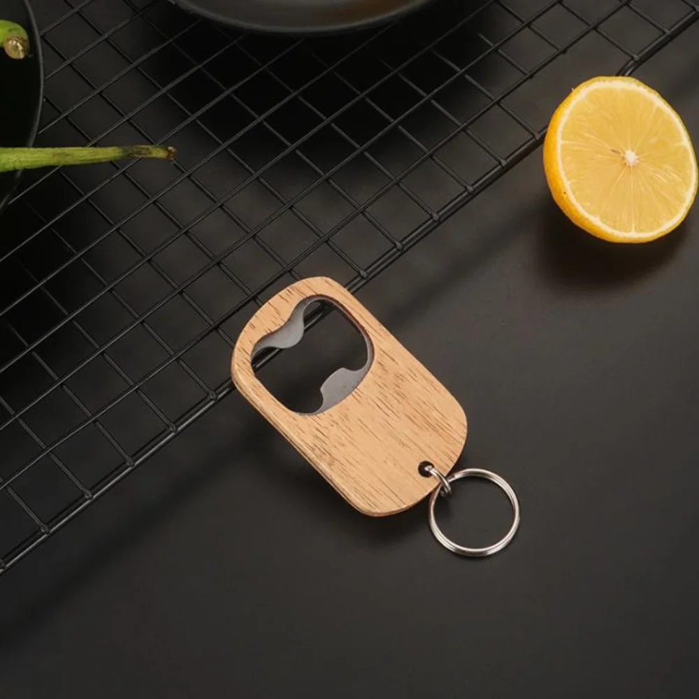 100Pcs/Lot Wooden Bottle Opener Key Chain Wood Unique Creative Gift Can Opener Kitchen Tool Wood Unique Creative Gift