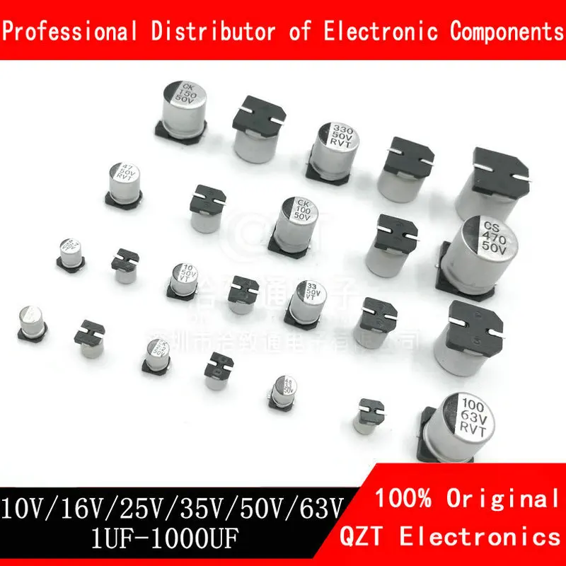 10pcs SMD Electrolytic capacitor aluminum 6.3V 10V 16V 25V 35V 50V 1UF 2.2UF 4.7UF 10UF 47UF 100UF 220UF 330UF 470UF 680UF