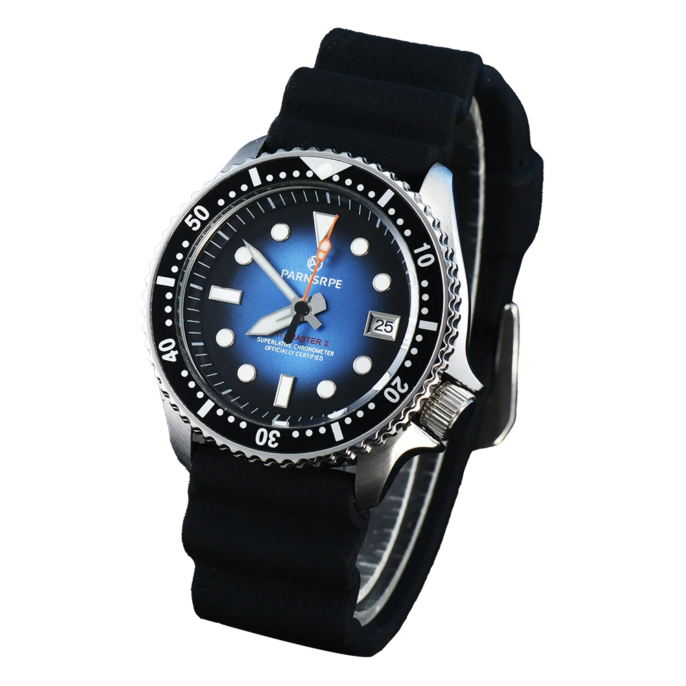 PARNSRPE Diver Men\'s Watch Burst blue Dial Sapphire Glass NH35 Movement Date Indicator
