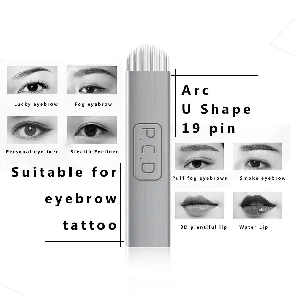 50 Buah/Boks Pisau Tato Tebori Jarum Microblading Manual Bentuk 19U Keras untuk Micropigmentasi Alis Makeup Semi Permanen