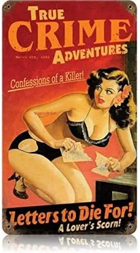 Maizeco Vintage True Crime - Pin-Up Girl Metal Tin Signs 8 x 12 Inch Wall Decor Sign Personalized Plaque Poster for Tavern