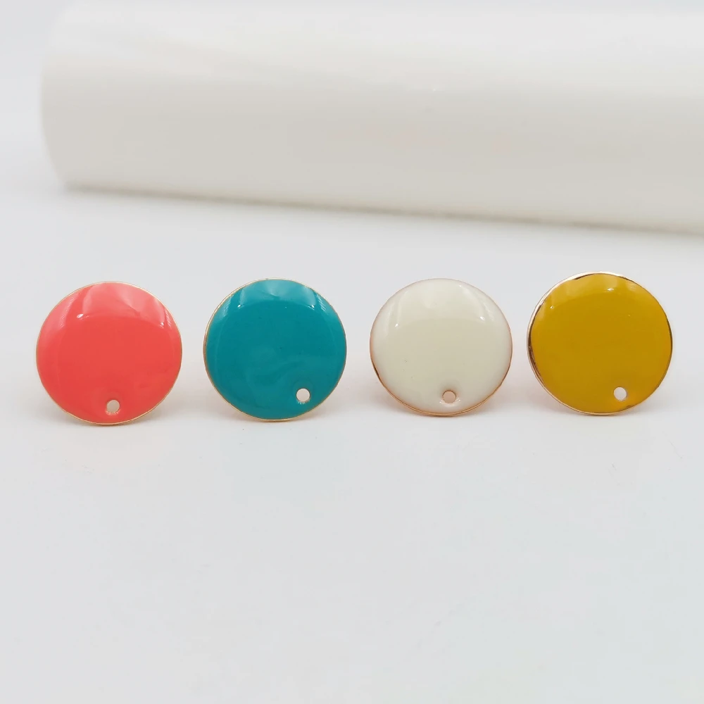 10/30/50 Buah Campuran DIY Anting Enamel Pengaturan Perhiasan Baja Tahan Karat 16MM Bulat Stud Telinga dengan Cincin Anting Melingkar Dasar Membuat