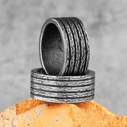 Simple Vintage Black Round Stripe Stainless Steel Mens Rings Trendy for Male Boyfriend Biker Jewelry Creativity Gift Wholesale