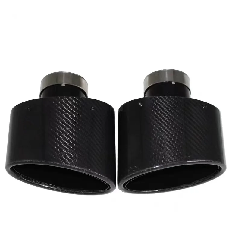 

1pcs Oval Slanted Carbon Fiber Exhaust tips Tailpipe muffler tip Chrome pipe Width 150mm Stainless nozzle car styling