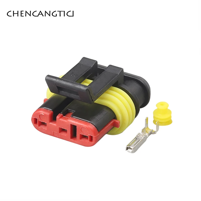 1 Set Amp 3 Pin Electric Automotive Connector Sealed Waterproof Plug With Terminals 282087-1 282105-1