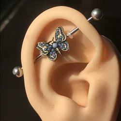 2022 Newest Butterfly Opal Industrial Piercing 14G Stainless Steel 38mm Arrow Barbell Bar Helix Daith Earring Gift Body Jewelry