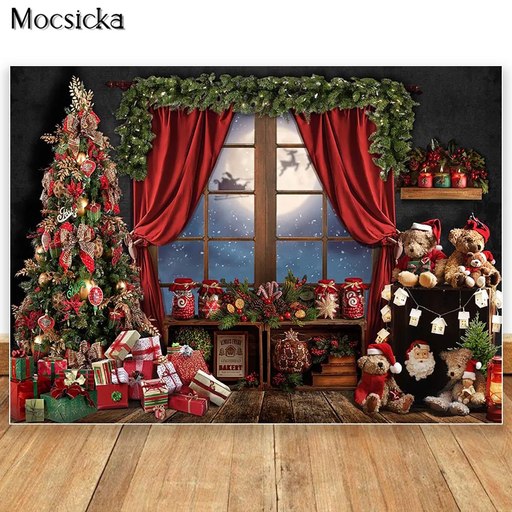 Toy Christmas Backdrop Girl Kids Portrait Photostudio Family Photo Xmas Tree Banner Photography Background Window Festival Props