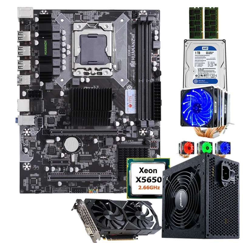 

Комплект материнской платы HUANANZHI X58 с ЦП Intel Xeon X5650 с кулером ОЗУ 16 Гб (2*8 ГБ) 500 Вт PSU видеокарта GTX1050Ti 4GD5 1ТБ HDD