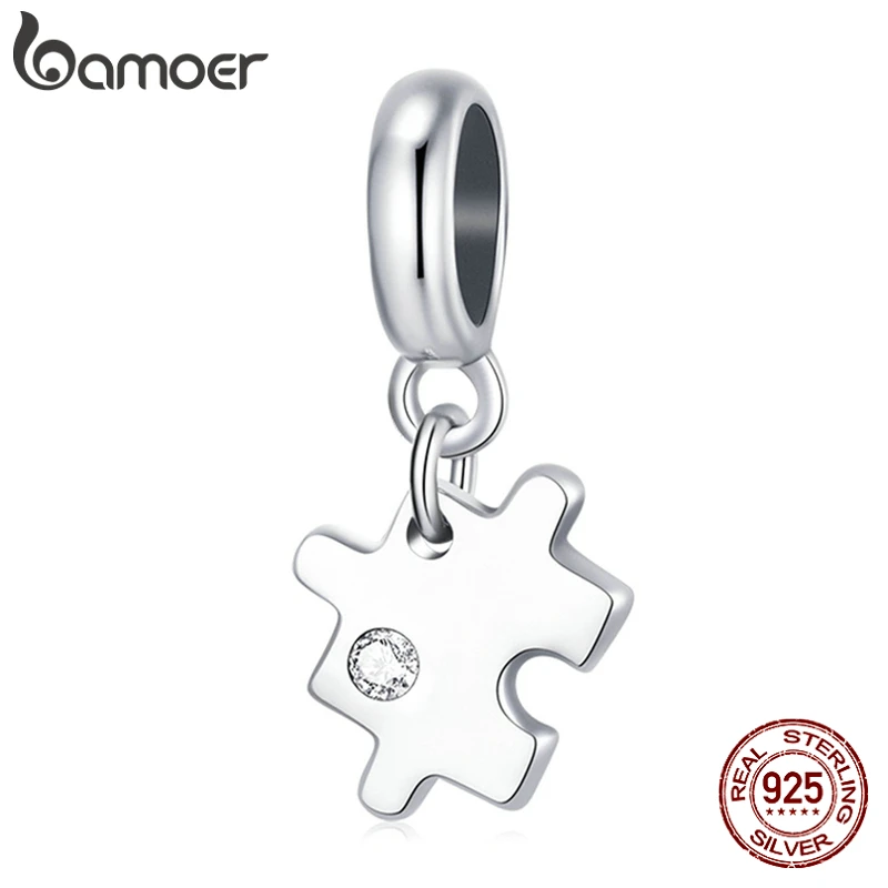 bamoer 925 Sterling Silver Stylish Puzzle Charm Love Bead Pendant for Original Bracelet Bangle Women DIY Fashion Jewelry SCX133