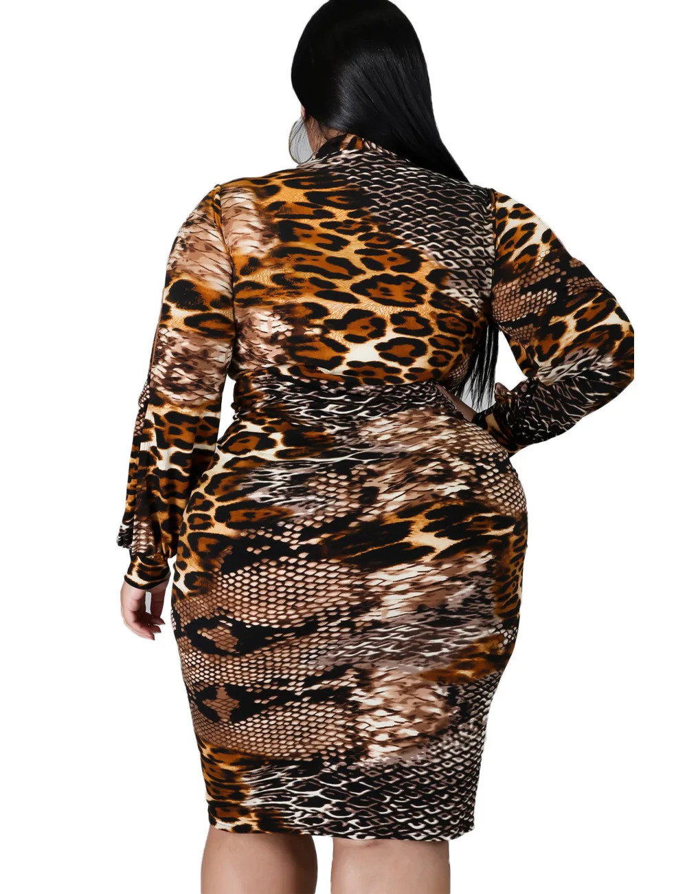 2XL-5XL Wholesale Dropshipping Sexy Fashion Plus Size Dress Ladies Outfit Snake Print Long Sleeve v Neck Dresses For Women 2021