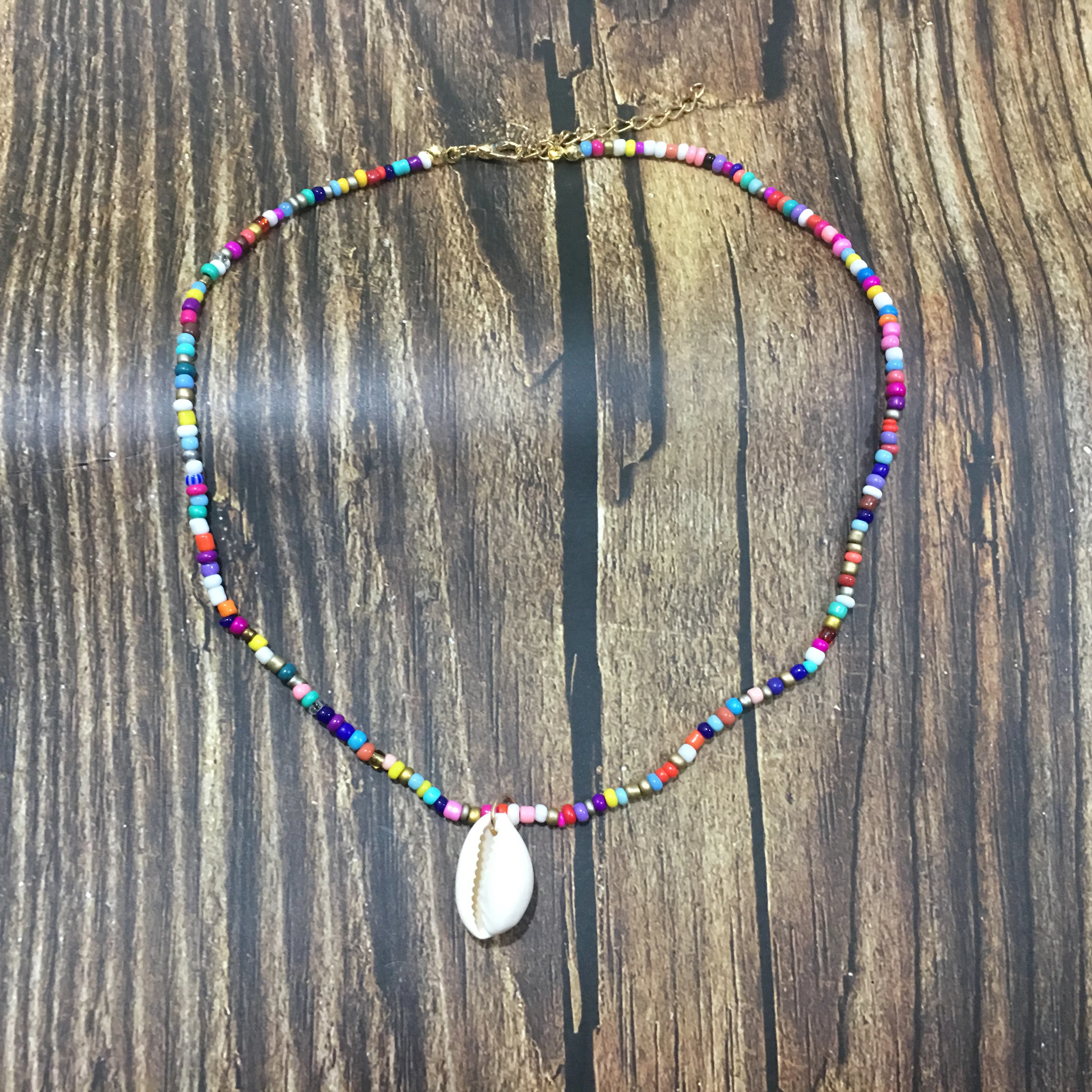 Simple Seed Beads shell Strand Necklace Women String Beaded Short shell Choker Necklace Jewelry 16 inches Chokers Necklace Gift