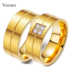 New Arrival 2019 Couple Jewelry Rings for Lovers Stainless Steel Gold Color Wedding Ring With Crystals Name Stamp Available