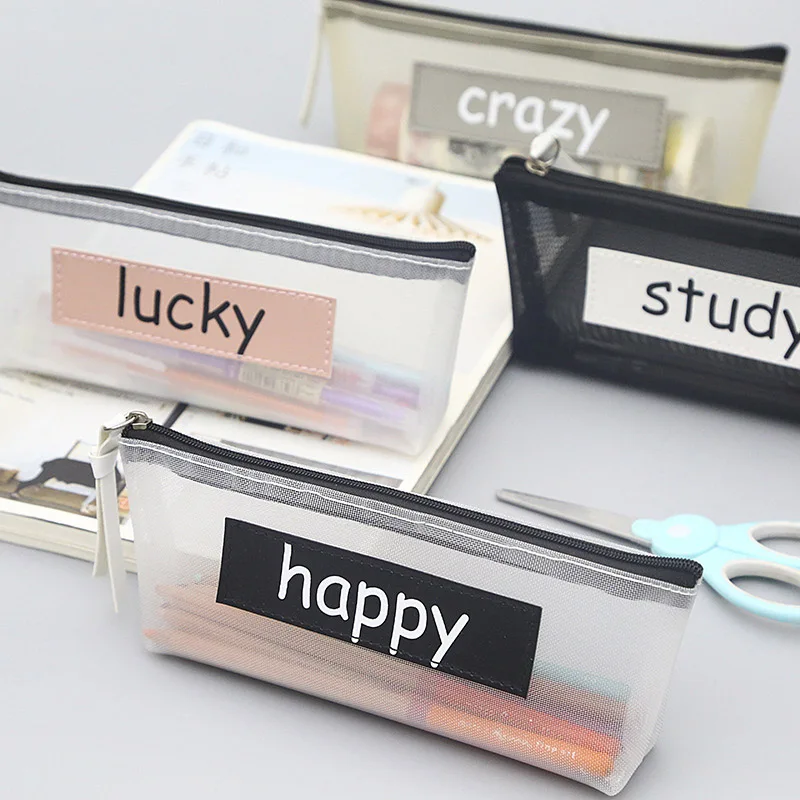 Transparent Pencil Case Mesh Pencil Bag for Kids Girls Gift Office School Supplies Kawaii Stationery Nylon Zipper Pencilcase